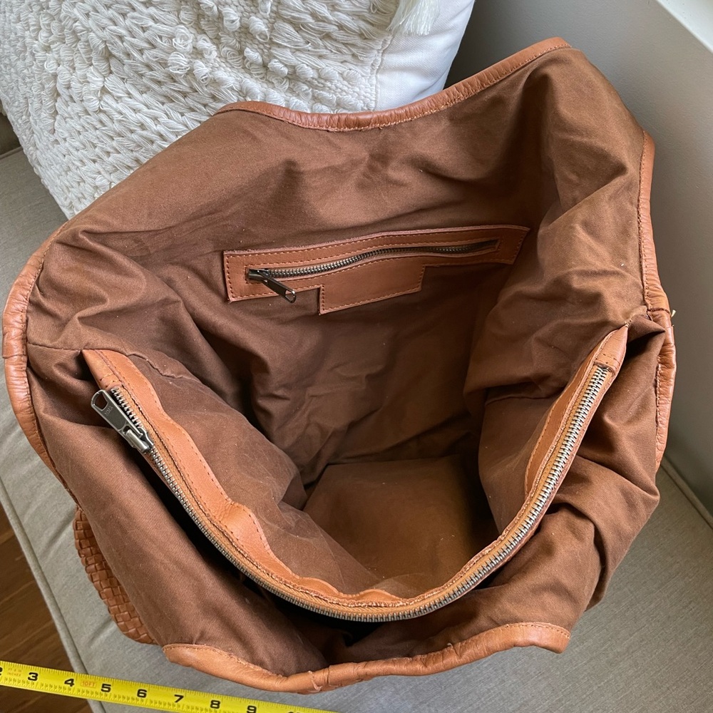 Woven Leather Tote Bag in Cognac Brown - Picture 4 of 4